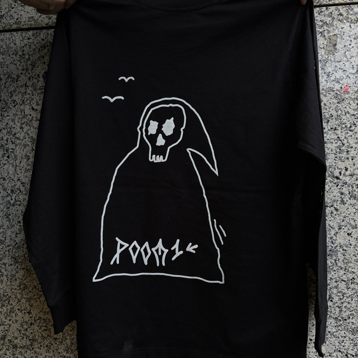 DASH x WISH Longsleeve, black – back with reaper DOOM1 print
