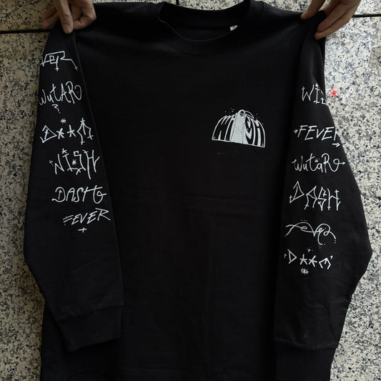 DASH x WISH Longsleeve, black – front with Wish reaper chest print and tagged sleeves